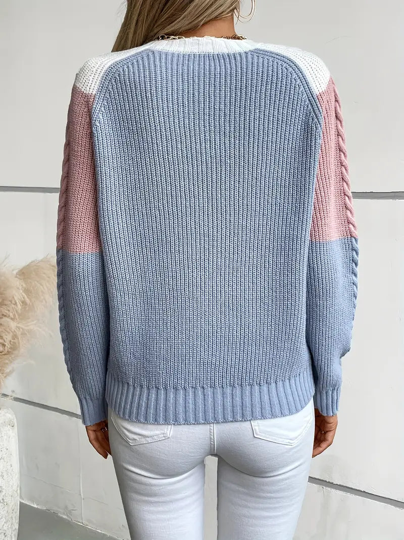 SCHICKER FARBBLOCK RUNDHALS-PULLOVER FÜR DAMEN | MODERNER STIL, BEQUEME PASSFORM