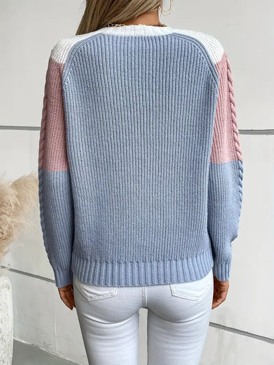 SCHICKER FARBBLOCK RUNDHALS-PULLOVER FÜR DAMEN | MODERNER STIL, BEQUEME PASSFORM