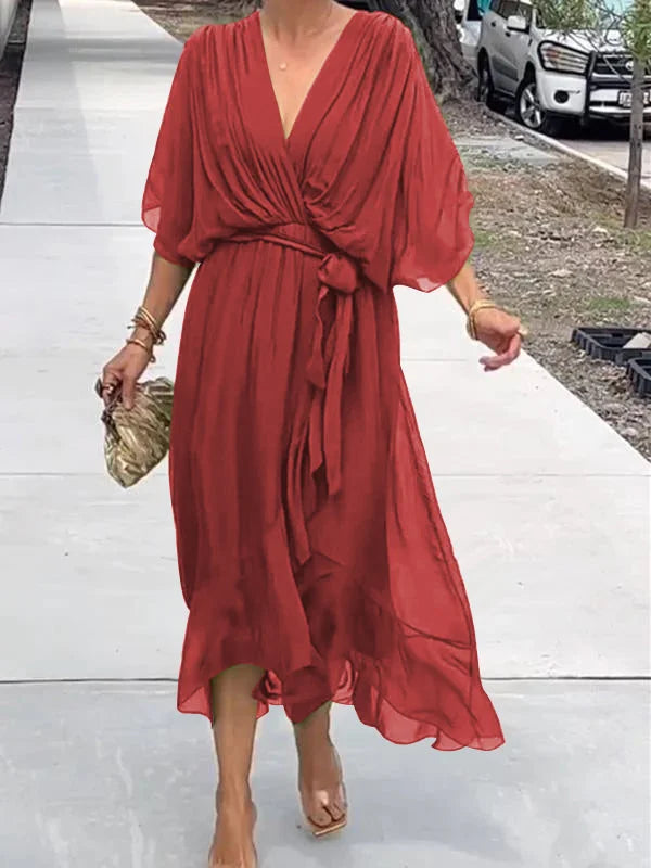 Mocarra | Bohème Stilvolles V-Ausschnitt Chiffon Kleid