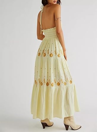 Mocarra | Boho Fließendes Gestuftes Maxikleid