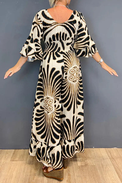 Mocarra | Vintage Floral Rüschenärmel Jumpsuit
