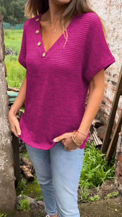 Mocarra | Gestricktes Top mit V-Ausschnitt und Knopfleiste