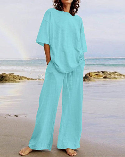 Erika - Elegantes Set aus halbwarmem Oberteil und weiter Hose - vielseitig, bequem und stilvoll