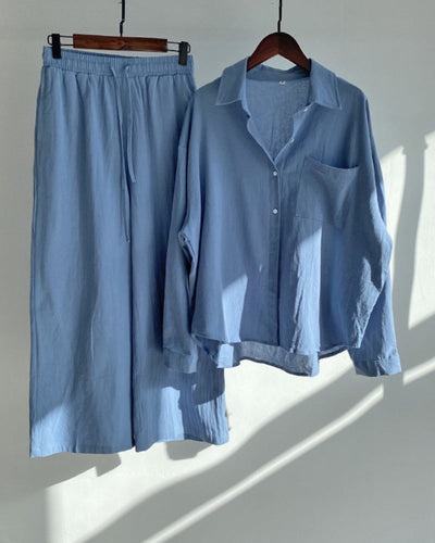 Geneva - Chic Baumwollmischung Bluse & Hose Set - Vielseitig, Bequem, Stilvoll