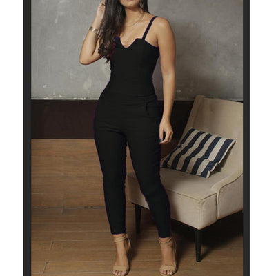 Mocarra | Damen Sommer feste Farbe Skinny Jumpsuit