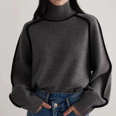 Mocarra | Schwarze Besätze Rollkragen-Strickpullover