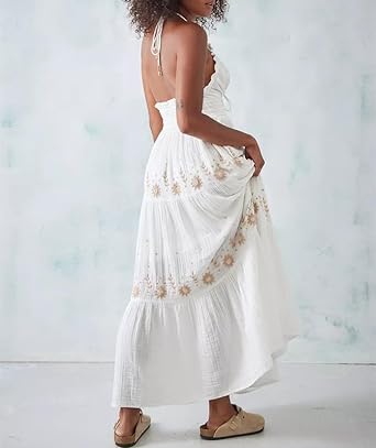 Mocarra | Boho Fließendes Gestuftes Maxikleid