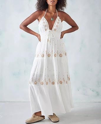 Mocarra | Boho Fließendes Gestuftes Maxikleid