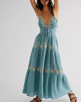 Mocarra | Boho Fließendes Gestuftes Maxikleid