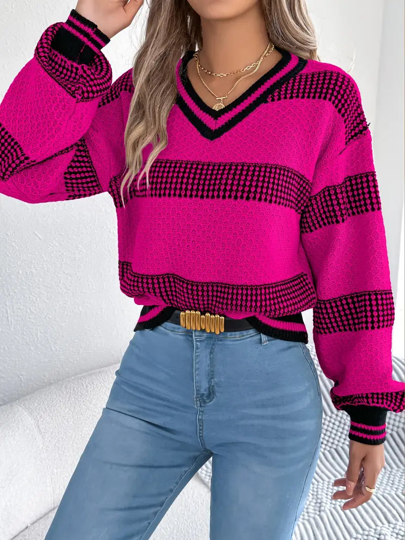 ELEGANTER GESTREIFTER V-AUSSCHNITT-PULLOVER | MODERNER STIL, HOHER KOMFORT