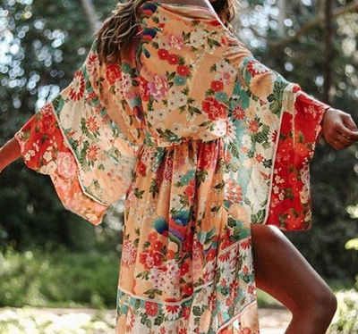 Mocarra | Chiffon Druck lose große Größe Strickjacke Strand Bikini