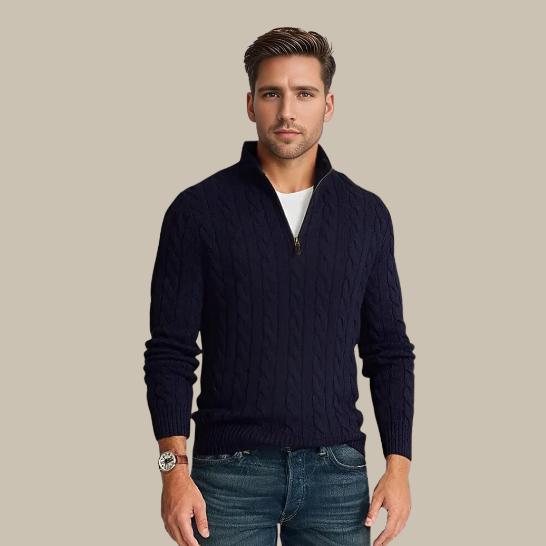 Boyd - Stilvolles Zopfmuster-Pullover mit V-Ausschnitt und Reißverschluss