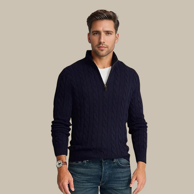 Boyd - Stilvolles Zopfmuster-Pullover mit V-Ausschnitt und Reißverschluss