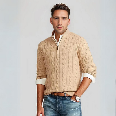 Boyd - Stilvolles Zopfmuster-Pullover mit V-Ausschnitt und Reißverschluss