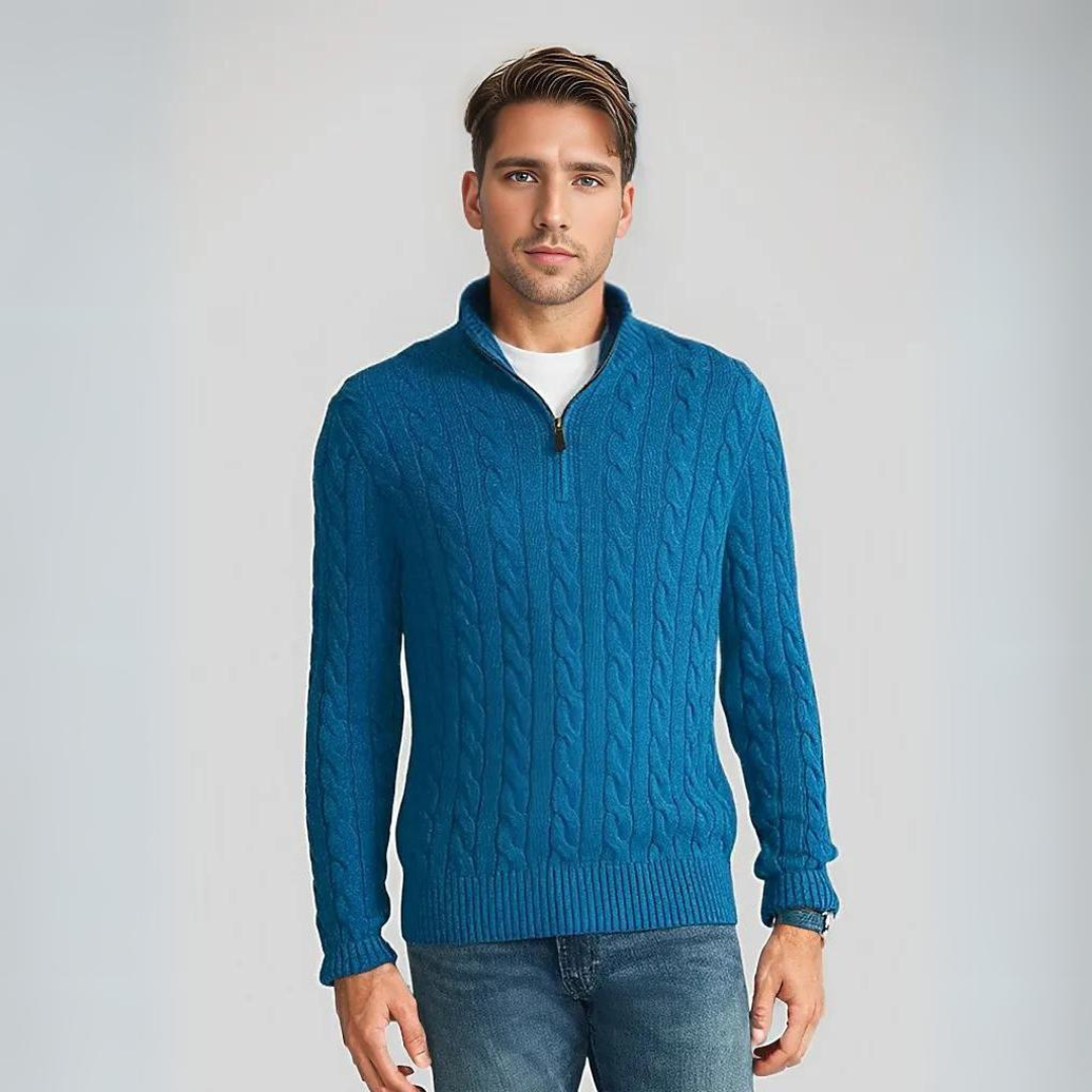 Boyd - Stilvolles Zopfmuster-Pullover mit V-Ausschnitt und Reißverschluss