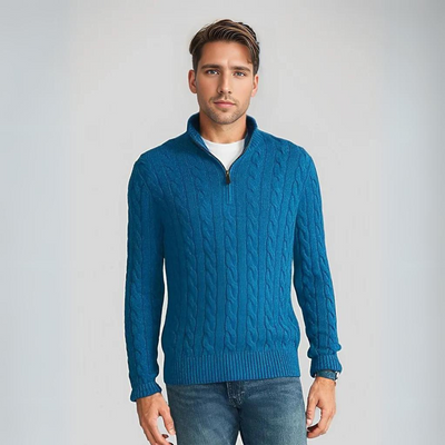 Boyd - Stilvolles Zopfmuster-Pullover mit V-Ausschnitt und Reißverschluss