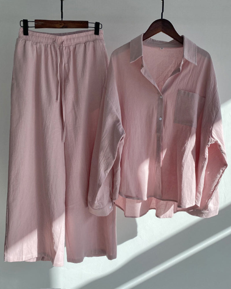 Geneva - Chic Baumwollmischung Bluse & Hose Set - Vielseitig, Bequem, Stilvoll