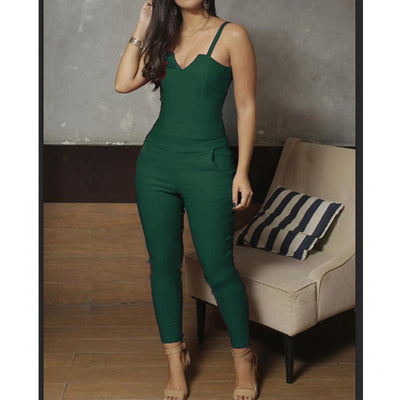 Mocarra | Damen Sommer feste Farbe Skinny Jumpsuit