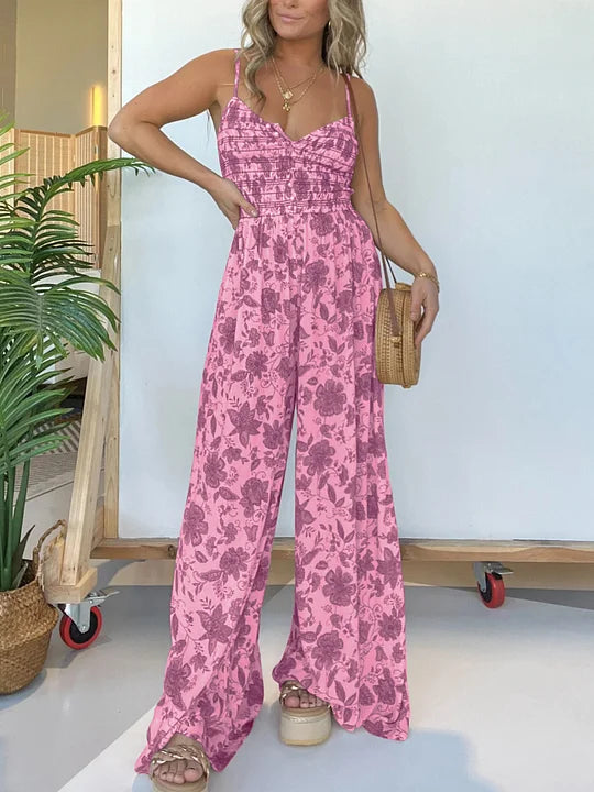 Mocarra | Floraler Hosenträger-Overall mit weitem Bein