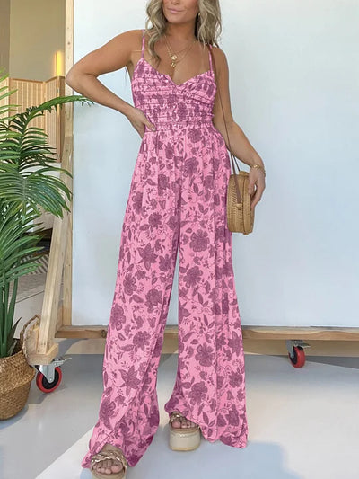 Mocarra | Floraler Hosenträger-Overall mit weitem Bein
