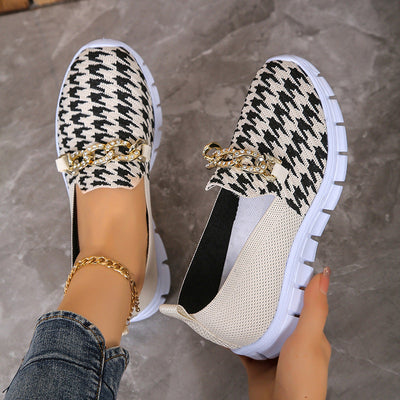 Mocarra | Mode Hahnentritt Print Kette Mesh Schuhe