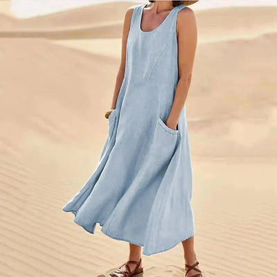 Fudus | Ärmelloses Kleid aus 100% Baumwolle und Leinen für Damen