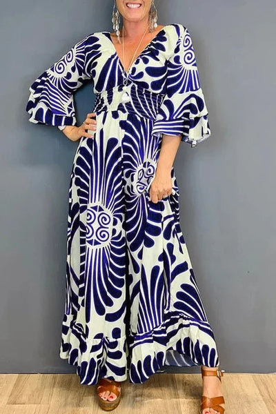 Mocarra | Vintage Floral Rüschenärmel Jumpsuit