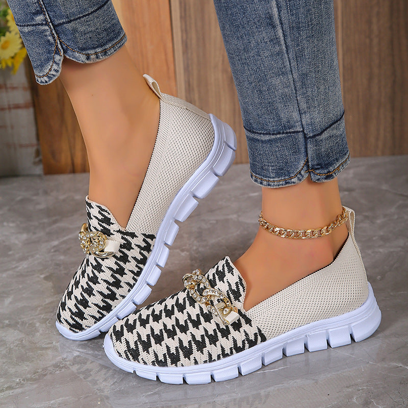 Mocarra | Mode Hahnentritt Print Kette Mesh Schuhe