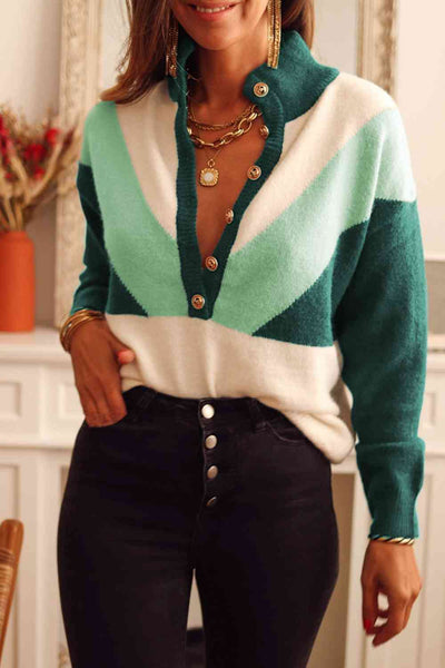 Mocarra | Pullover mit Knöpfen und Farbblock