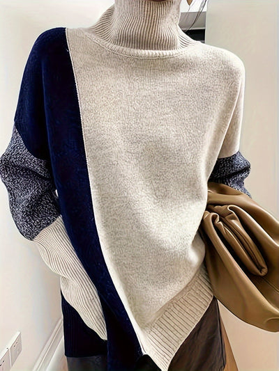Amelia | Colorblock Rollkragenpullover in Apricot