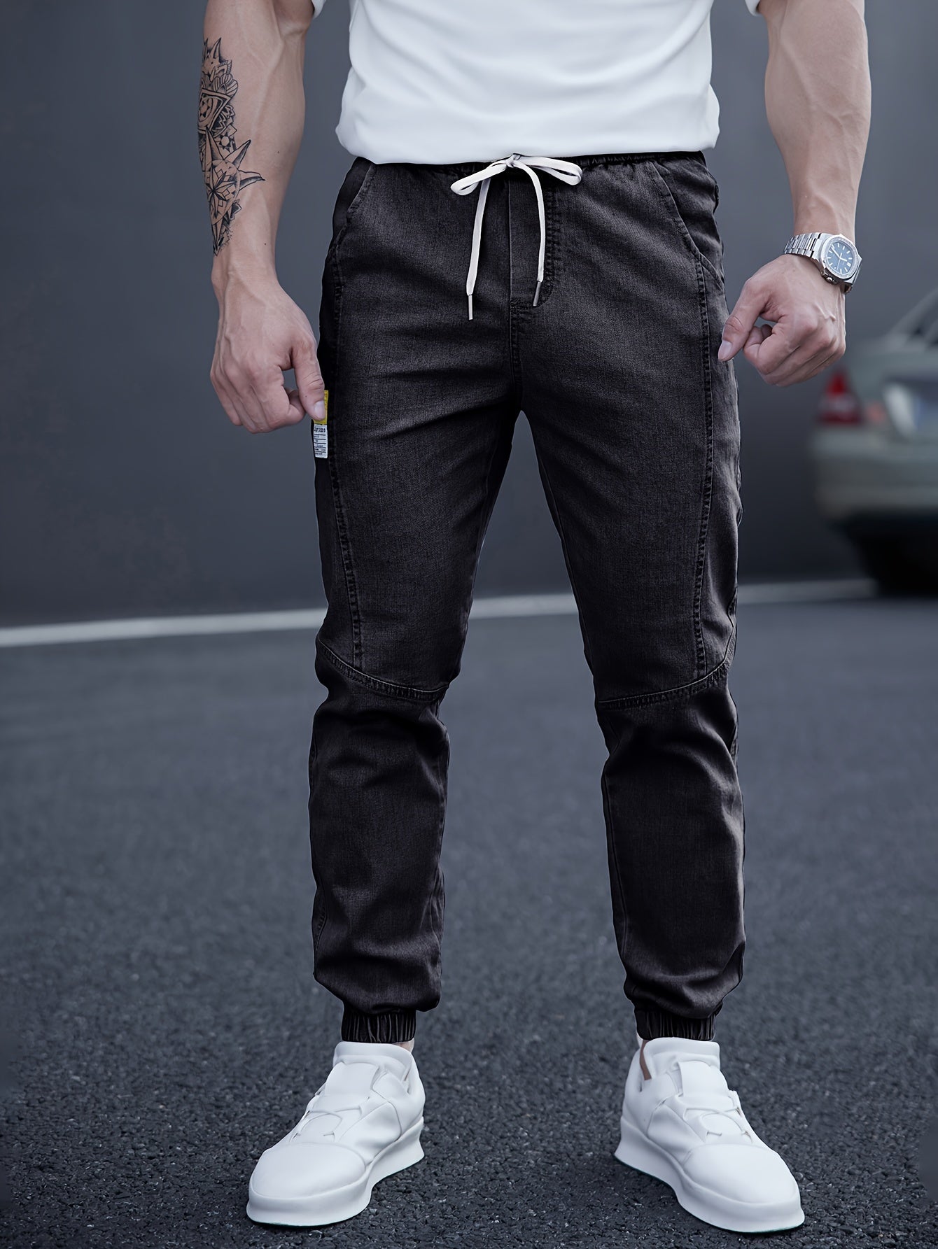 Angelo - Schwarze Herren-Jeans-Jogger mit lockerem Schnitt