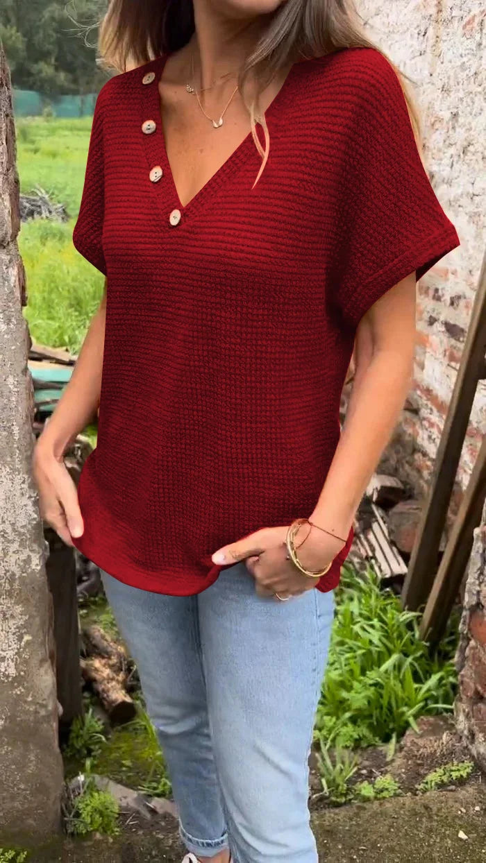 Mocarra | Gestricktes Top mit V-Ausschnitt und Knopfleiste