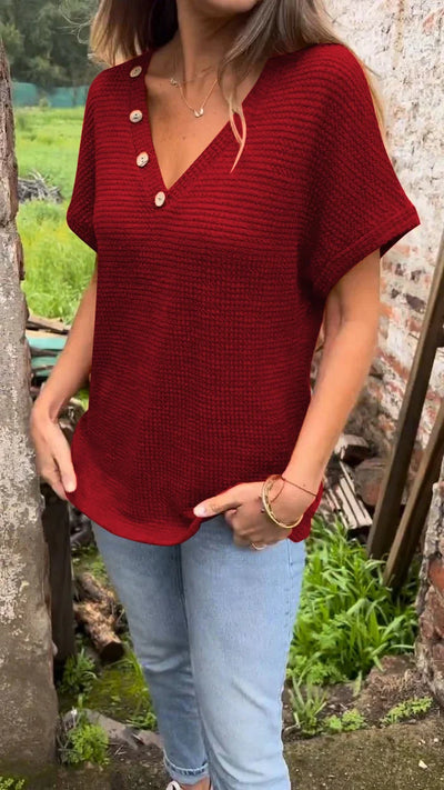 Mocarra | Gestricktes Top mit V-Ausschnitt und Knopfleiste