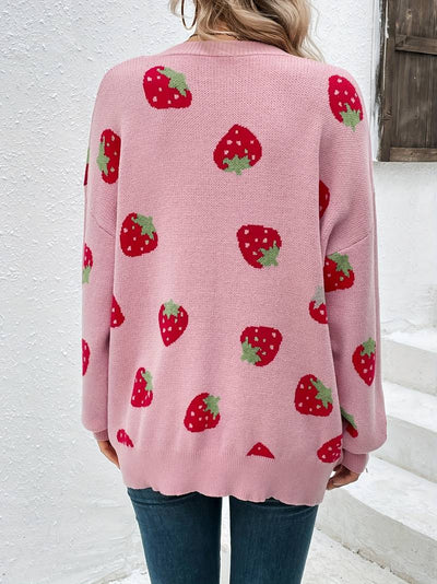 Liora – stylischer erdbeer-cardigan mit offener vorderseite für den frühling