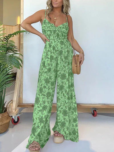 Mocarra | Floraler Hosenträger-Overall mit weitem Bein