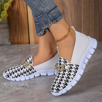 Mocarra | Mode Hahnentritt Print Kette Mesh Schuhe