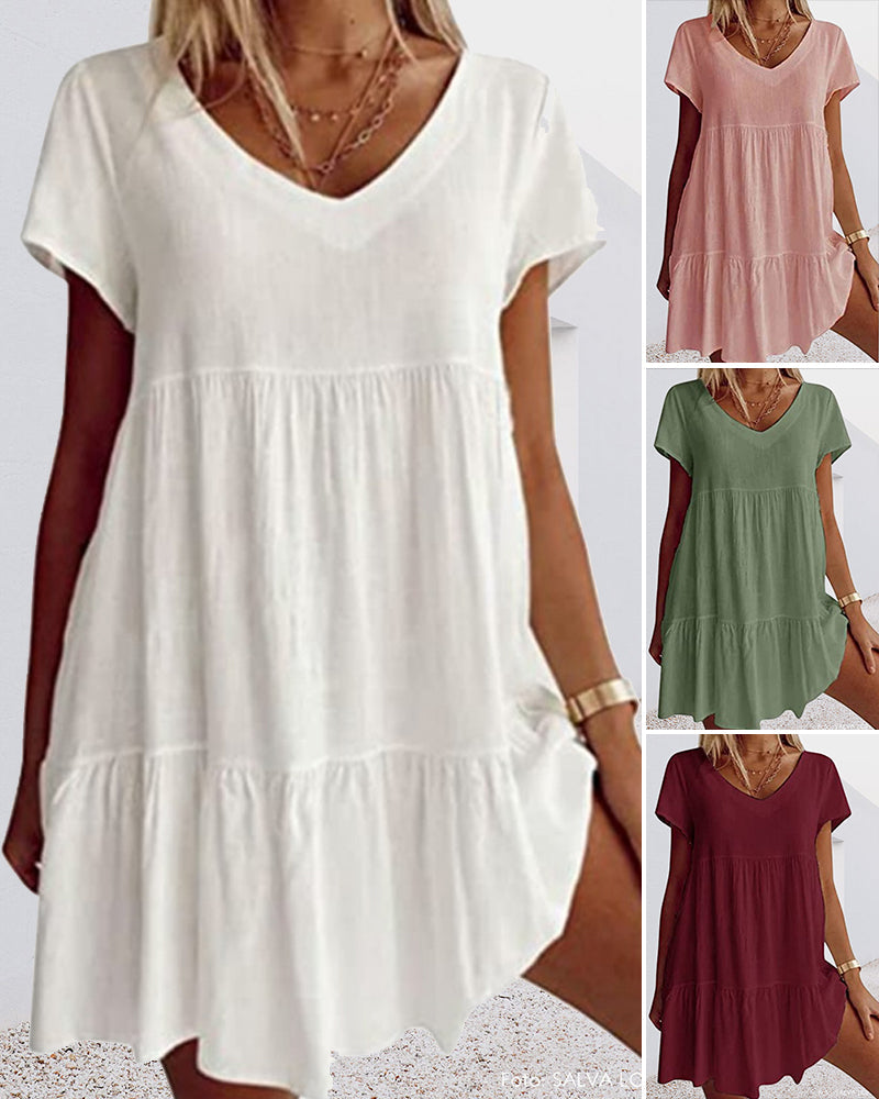 Tracey - Summer Breeze: Entspanntes Kleid aus Baumwollmischung mit kurzen Ärmeln und Rüschendetails