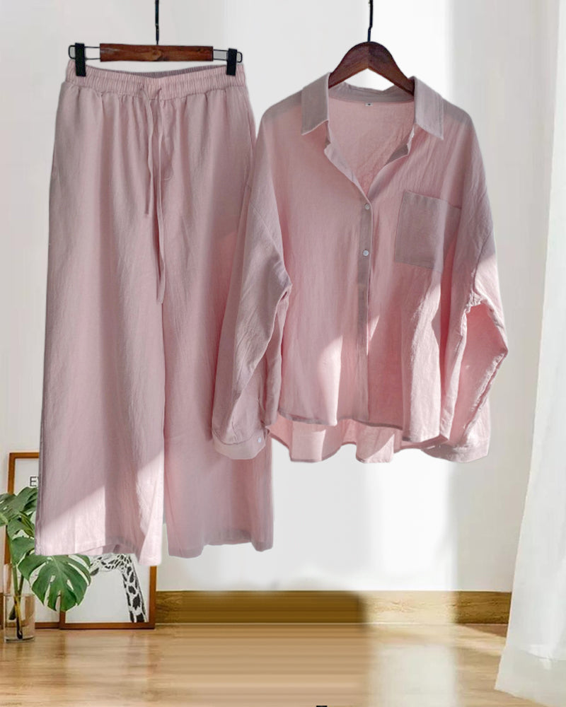 Geneva - Chic Baumwollmischung Bluse & Hose Set - Vielseitig, Bequem, Stilvoll