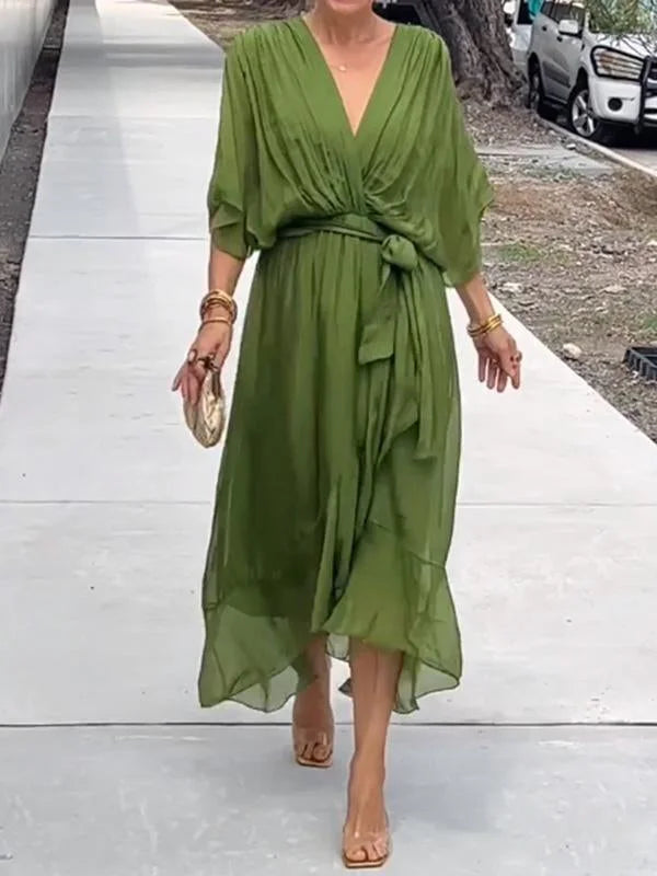 Mocarra | Bohème Stilvolles V-Ausschnitt Chiffon Kleid