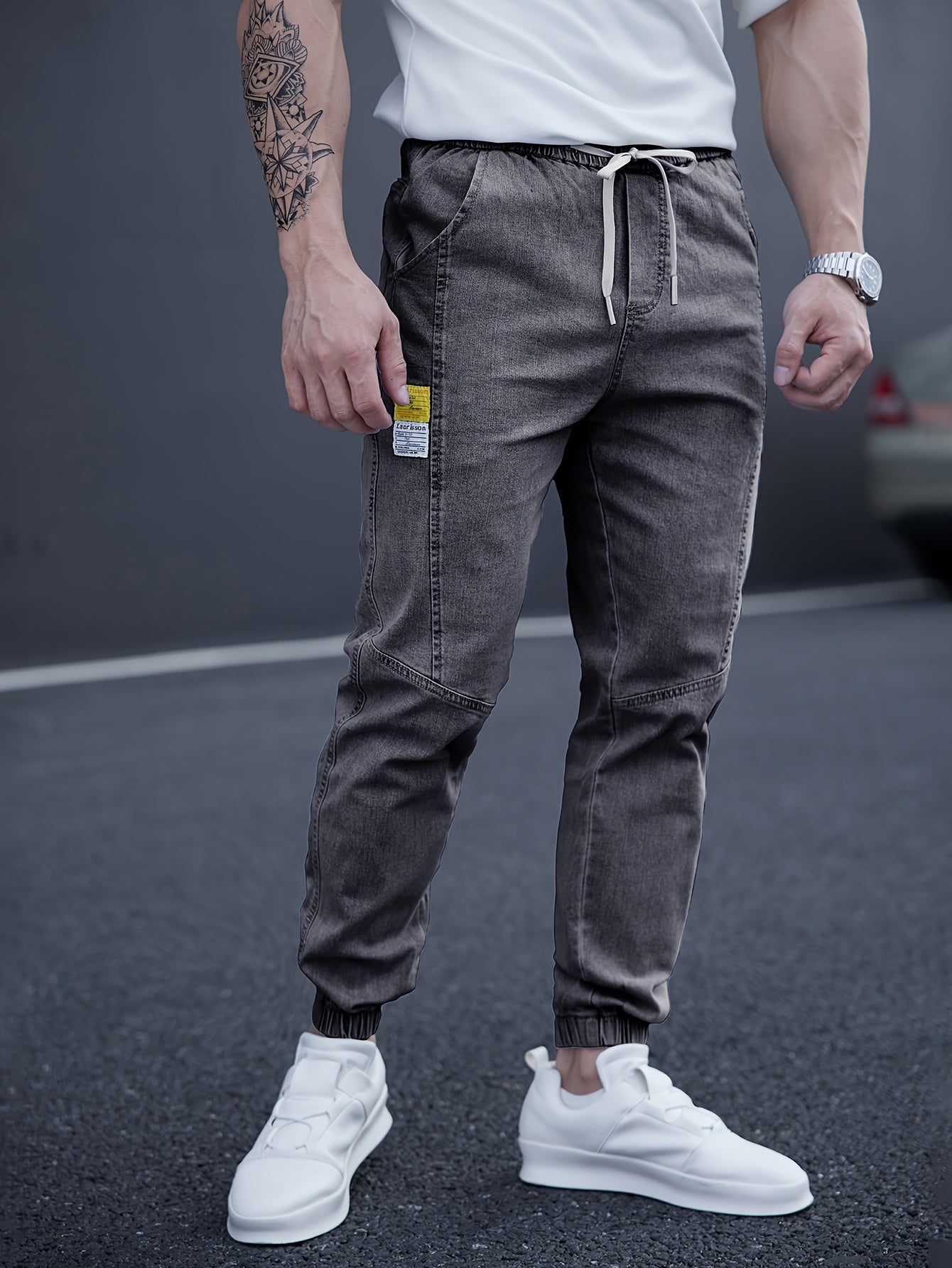 Angelo - Schwarze Herren-Jeans-Jogger mit lockerem Schnitt