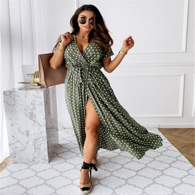 Mocarra | Elegant  Bohemian Polka Dot Print Dress Long Skirt