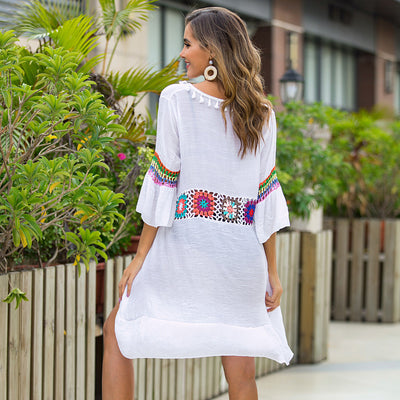 Mocarra | Bunte Blume Mittellange Strickjacke Handgehäkelt