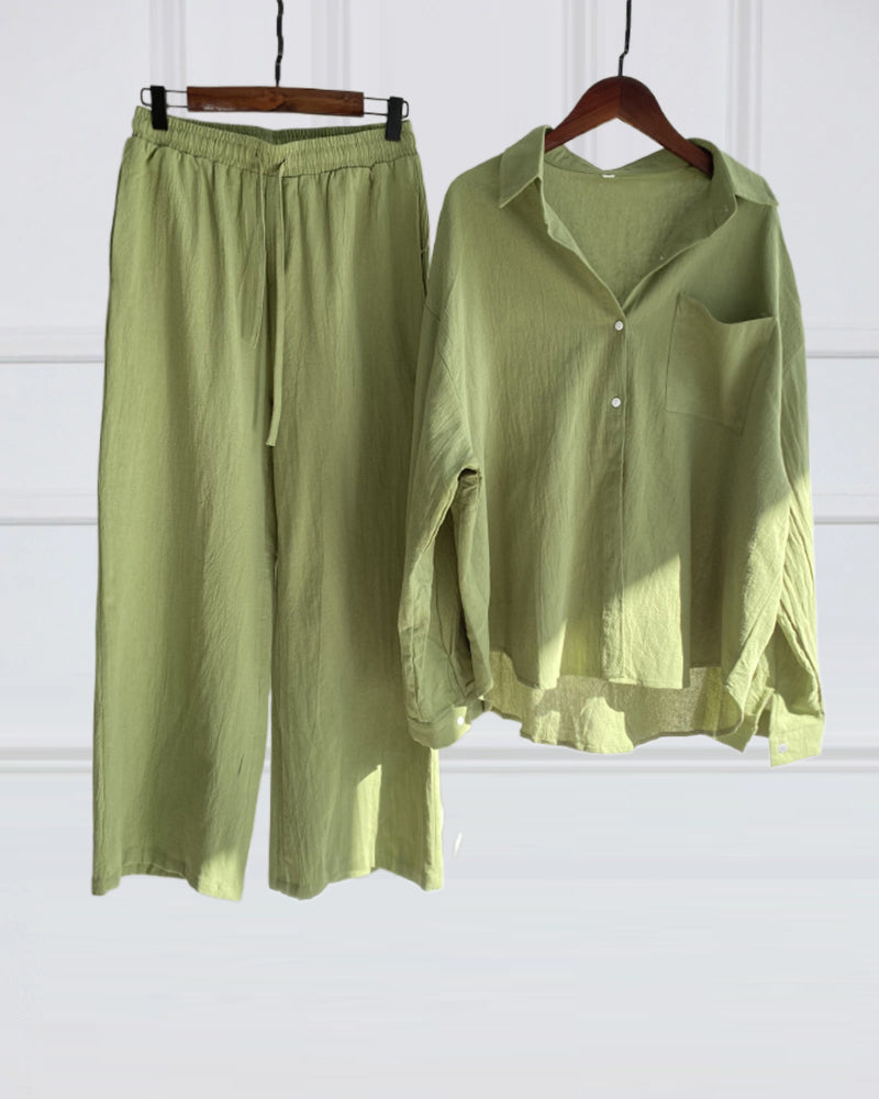 Geneva - Chic Baumwollmischung Bluse & Hose Set - Vielseitig, Bequem, Stilvoll