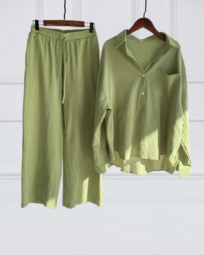 Geneva - Chic Baumwollmischung Bluse & Hose Set - Vielseitig, Bequem, Stilvoll