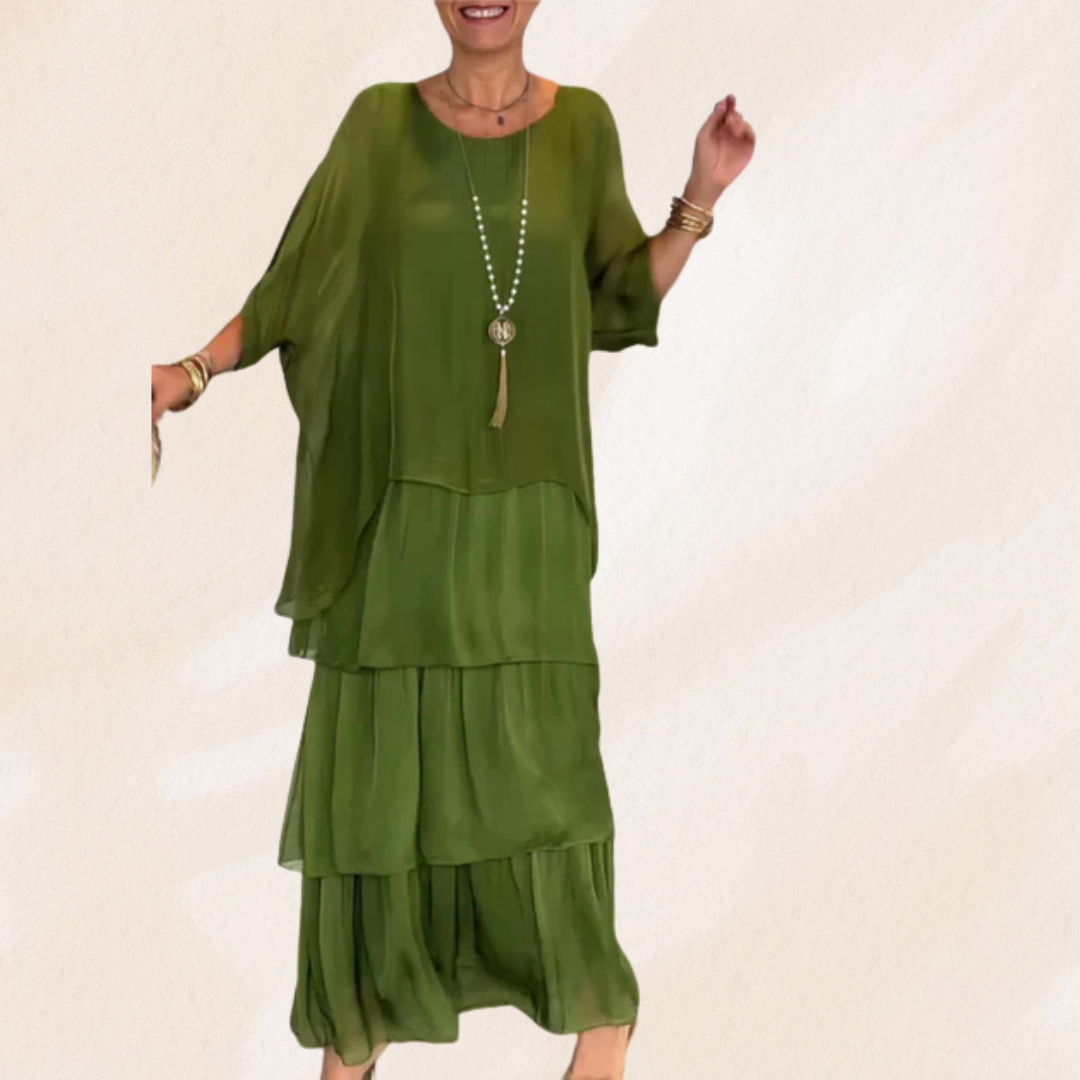 Elvéra – Fließendes Maxikleid mit Rundhalsausschnitt