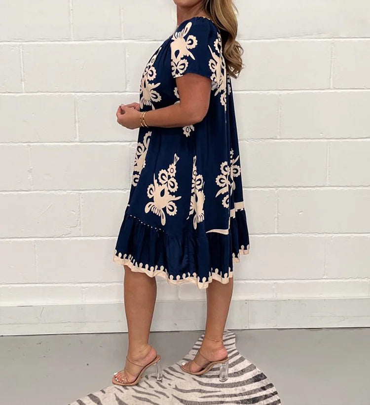 Mocarra | Bohemian Rundhalsausschnitt Lose Print Kleid