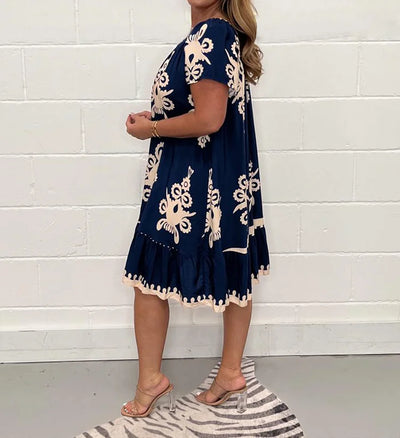 Mocarra | Bohemian Rundhalsausschnitt Lose Print Kleid