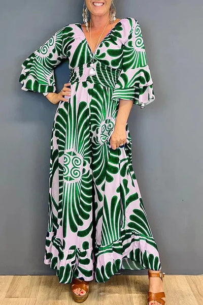 Mocarra | Vintage Floral Rüschenärmel Jumpsuit