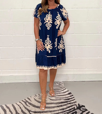 Mocarra | Bohemian Rundhalsausschnitt Lose Print Kleid