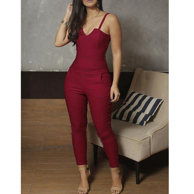 Mocarra | Damen Sommer feste Farbe Skinny Jumpsuit